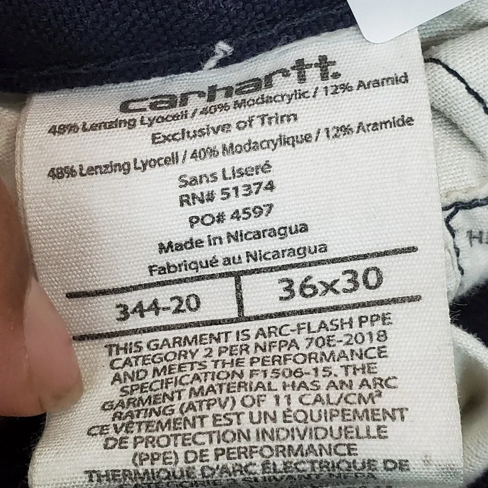 Carhartt FR Men Pants 36X30 Navy Cargo Twill Work Pants Zipper 29